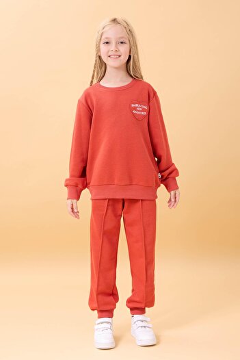 Perendi Girl's Basic Heart Applique Seasonal Top and Bottom Set Tile
