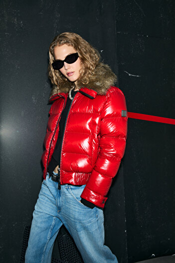 Lufian Daisy Goose down Women's Coat Dark Red
