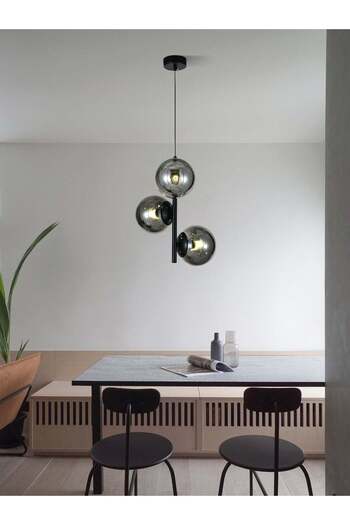 RFAN Pendant, Model N6804-3, With 3 Shades, 3 x E27, Adjustable Height, Black