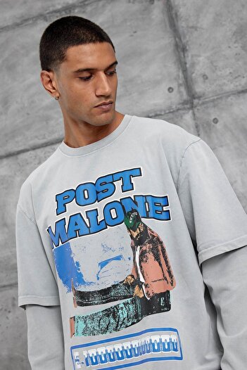 NOMARC Gray Post Malone Printed Washable Oversize Sweatshirt