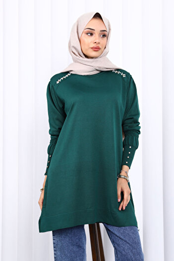 İmajButik Emerald Green Shoulder Stone Cold Yarn Knitwear Tunic