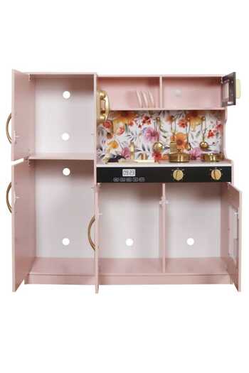 ideal STORE Wooden Kitchen for Kids, 80x80x24 cm, Fully Equipped with Lights, Pink