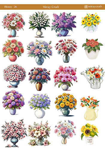 MirayDesign 1 Piece of Blooming Flowers Themed Sticker – 12X17 cm for Scrapbook, Bullet Journal, Planner