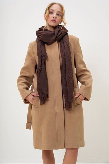 VAGGON Women's Brown Tasseled Long Woven Shawl Prmx13251