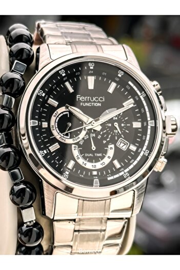 Ferrucci Men's Wristwatch, with Calendar, Functions Active, Silver Steel Band, with Bracelet Gift