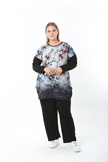 XL Modam Wool Viscose Patterned Lycra Women's Plus Size Tunic