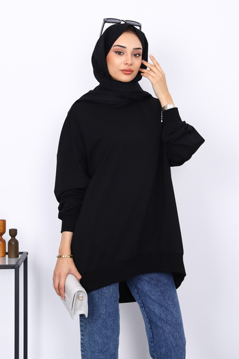 İmajButik Μαύρο φούτερ oversize με κοντό μπροστινό μέρος και μακρύ πίσω μέρος