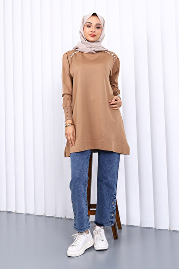 İmajButik Biscuit Shoulder Stone Cold Yarn Knitwear Tunic