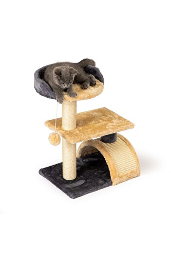 BEMİ Cat Play Structure with 3 Levels, Plush Covered, 55cm