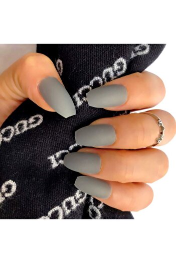 KESNUP Set of 24 false nail tips Ballerina Matte Grey