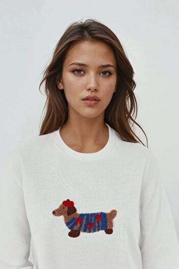 Hiccup Comfortable Fit Embroidered Crew Neck Soft Textured Cotton Sweatshirt