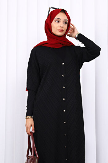 İmajButik Siyah Soğuk İplik Düğmeli Triko Hırka