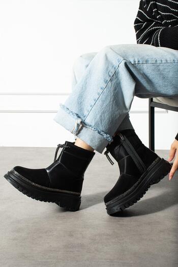 ShoeTek Γυναικείες μπότες χιονιού Gavia με φερμουάρ, ύφασμα αλεξίπτωτο, μαύρο