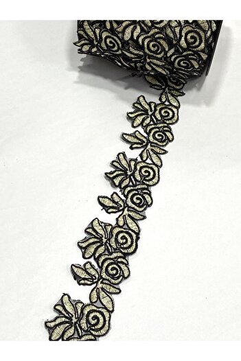 karantuhafiye Black Matte Gold Guipure Ribbon / 1 Meter