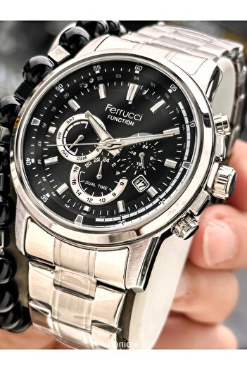 Ferrucci Men's Wristwatch, with Calendar, Functions Active, Silver Steel Band, with Bracelet Gift