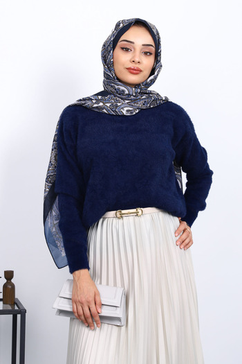 İmajButik Navy Blue Crew Neck Soft Knit Sweater