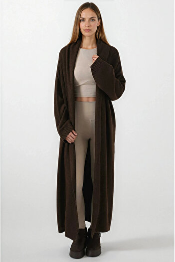 hazelin Women's Brown Oversize Long Knit Cardigan Hzl25W-Bd1103041