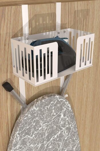 Mena Rise White Behind Door Ironing and Ironing Board Holder, Organizer, Ironing and Ironing Board Hanger Mt110B