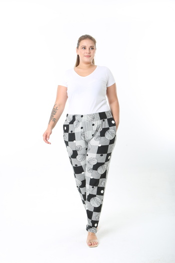 XL Modam Winter Patterned High Waist Women's Plus Size Pants