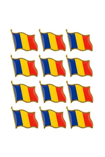 Flippy Set of 12 Romanian Tricolor Flag Badges, Flippy, Safety Pin Brooch Model, 20x20 mm