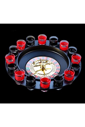 Flippy Flippy Roulette Drinking Game, with 16 Glass Shot Glasses, 30 x 30 x 5.5 cm, model 2, Red/Black