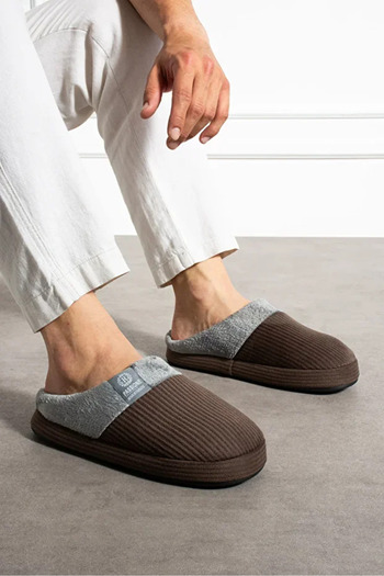 Behtah Kundura Embroidered Velvet Men's Closed Front Winter Slippers Daily Indoor Slippers Dowry Bohça