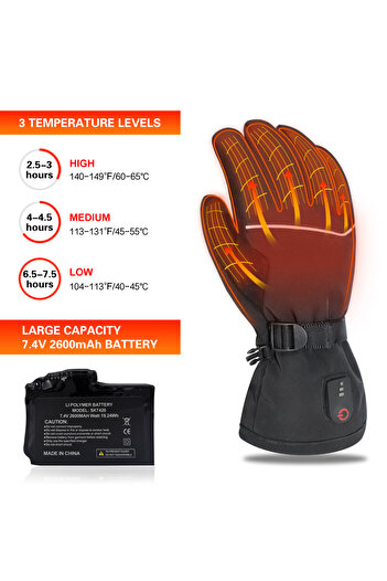 NeoSimply Heated Gloves Neosimply®® for Ski, Hiking, Bicycle, Fishing Rechargable Battery 2600 mAH, 7.4V, XL