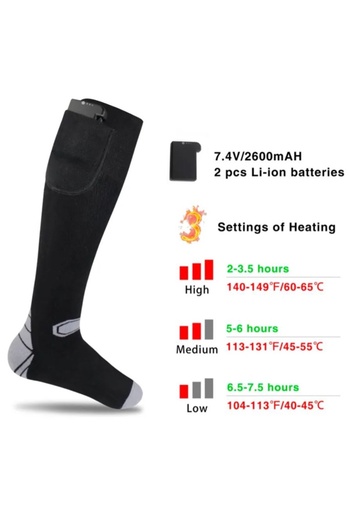 NeoSimply Heated Socks With Remote Neosimply®, Rechargeable Battery 2600 mAh 7.4V, Black, Unisex,XL