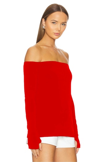 MetuCA Women's Red Madonna Collar Long Sleeve Finger-Loop Sandy Fabric Blouse
