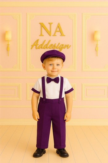 NA ADDESIGN Boy's Stylish Suit, – Includes Double Crepe Blouse, Bow Tie, and Hat in 8 Color Options