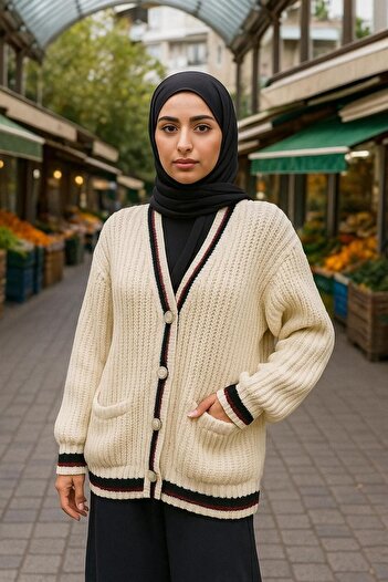 DAMGA Collection Women's Knitted Patterned Hijab Knitwear Cardigan
