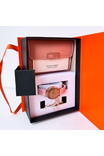 velve JESOU COLLECTION women's gift set, ladies watch, wallet and bracelet 19x14cm, Pale pink