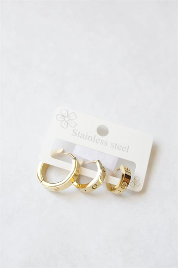 shopwave 3Pcs No Stone Steel Hoop Earrings - Gold