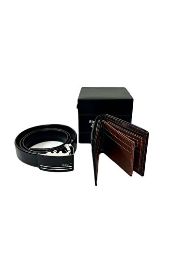 velve JESOU COLLECTION men's gift set, wallet, adjustable strap, genuine leather 13x13 cm, Black
