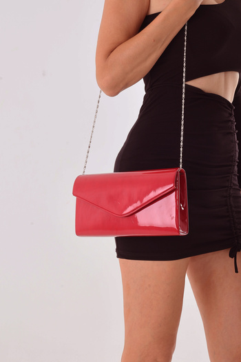 By EDUU Envelope Model Women's Red Patent Leather Strap and Handbag