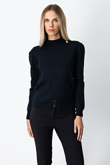 On Fashion Pulover cu guler înalt și detaliu cu nasturi -65331