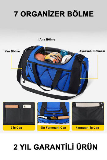woys 2 Years Warranty Organizer Sports Bag - 7 Compartments Fitness Gym Bag