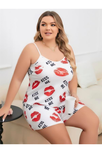 civetta Plus Size Kiss Me Kiss Pattern Cotton Shorts Pajamas Set