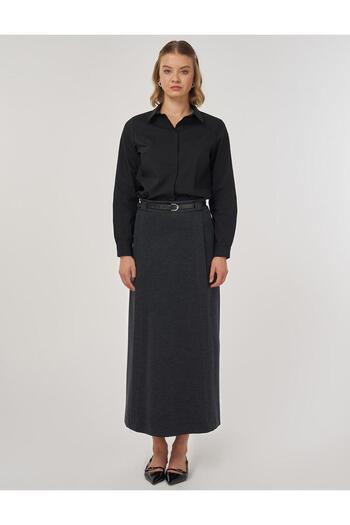 Kayra Belt Detailed Pencil Skirt Smoked