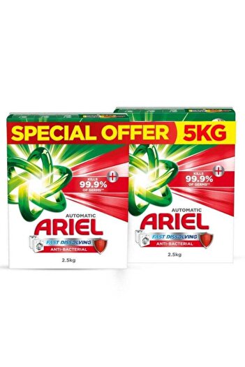 Ariel Anti-Bacterial Fast Dissolving Laundry Detergent Powder Dual Pack 2 x 2.5kg