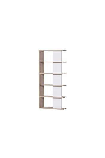 BAITY Decorative Shelving Unit 5 Tiers Malaysian Wood Beige and White - Size 180*30*80 cm