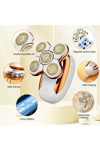 Choice Five-Blade Head Women's Gold Electric Hair Removal Device with Floating USB Rechargeable Portabl...
