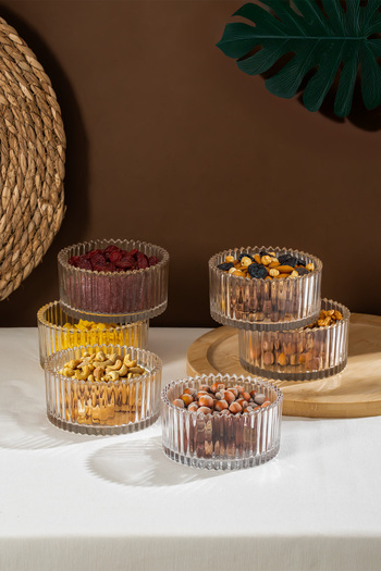 Porsima Large Size Rayan Sultan 6-Piece Glass Snack Bowl Presentation Magnolia-Magnolia Bowl