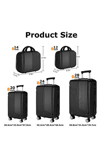 VINNYSEN Luggage Sets 5 Piece with Wheels Suitcase Set ABS Hard Case Luggage with TSA Lock12/14/20/24/28 inch