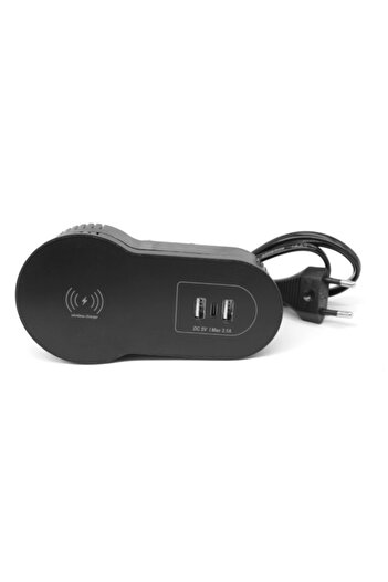 Adsinio Built-in Socket, Adsinio,1 Wireless, 2 USB-A, 1 USB-C, 1.2m Power Cable,15W Charging Standard, Black