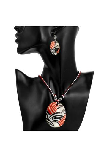 Pursehuit Necklace and earrings set, orange, with stripes, Harda C1
