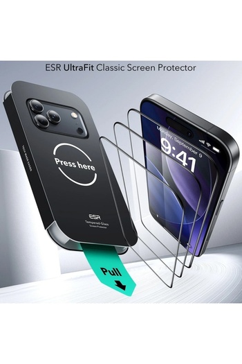 ESR [Pack x3] Glass film for iPhone 17 Pro Max, Tempered Glass UltraFit, Transparent
