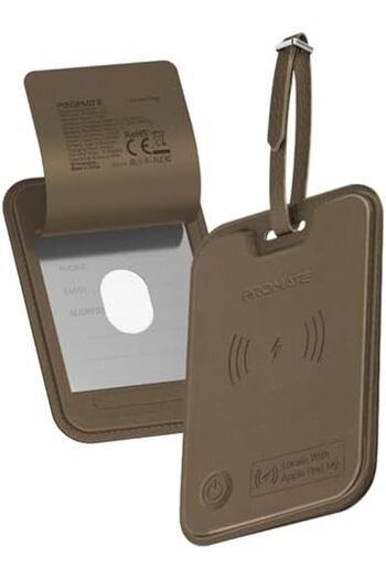 Promate Anti-Loss Smart Leather Luggage Tag with Apple Find My Tracker, RFID Protection, Wireless Ch