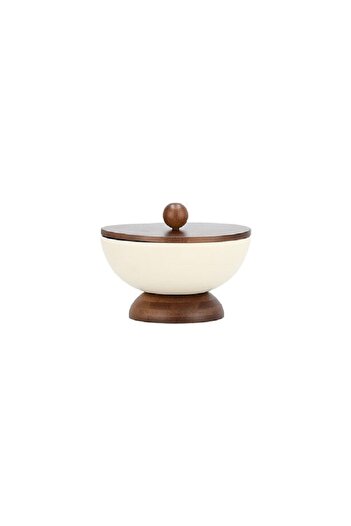 Dallaty beige porcelain and wood date bowl