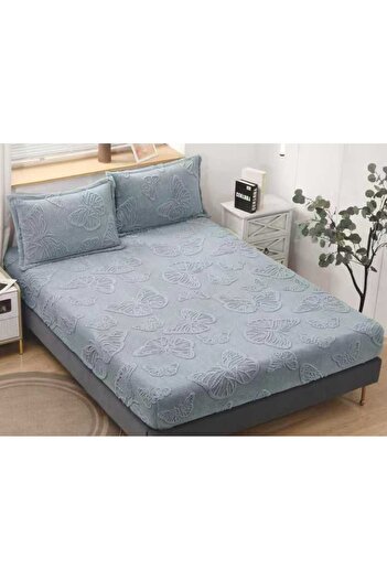 CHIRASO Husă de pat cu Elastic CHIRASO, COCOLINO, Model Grofat Fluturi 180x200+30cm și 2 Fețe Pernă 50x70cm